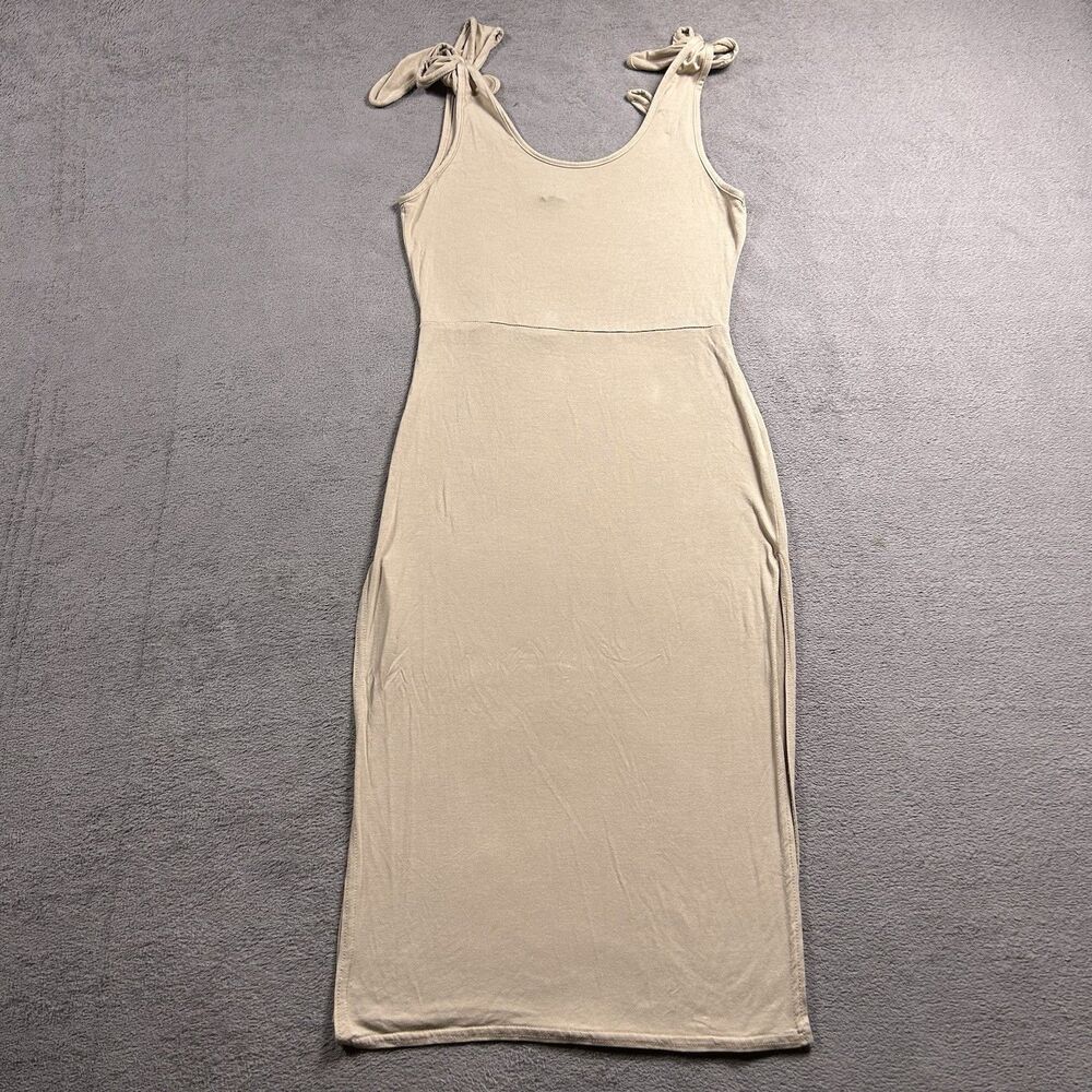 PrettyLittleThing Midi Dress Womens 8 Beige Tie Strap Side Slit Minimalist